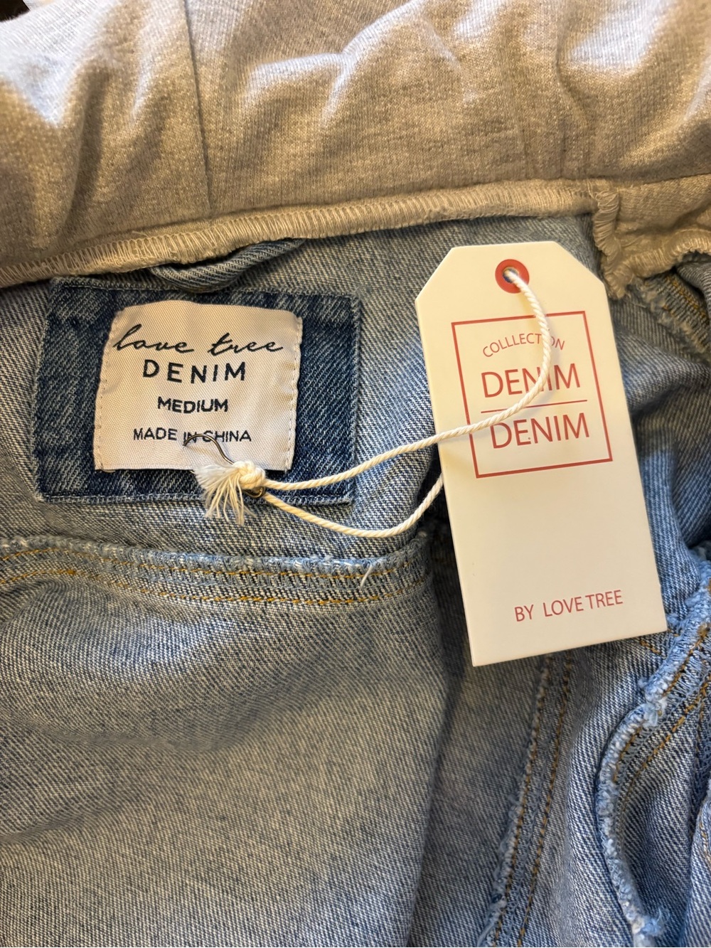 Love Tree Light Blue Denim Jacket with Gray Hood - Picture 3 of 4